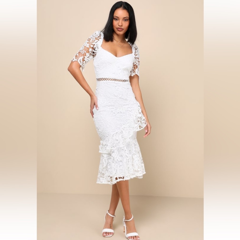 Lulus Briarwood Lace Ruffled Midi Dress